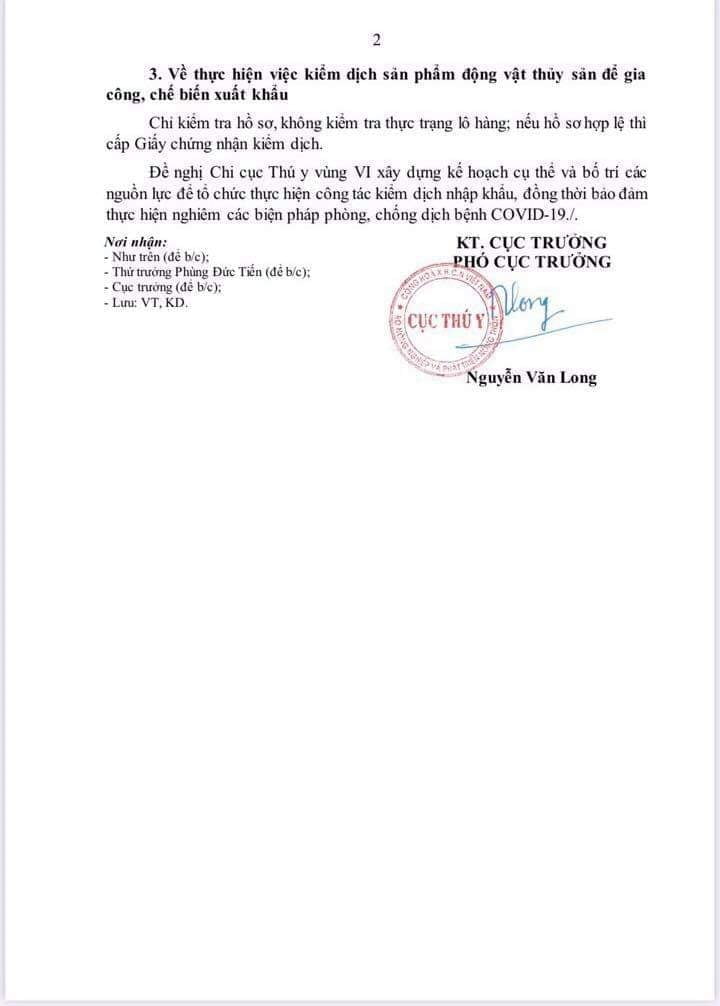 Công văn 1259/TY-KD áp dụng phương án tạm thời về kiểm dịch nhập khẩu do dịch bệnh Covid-19